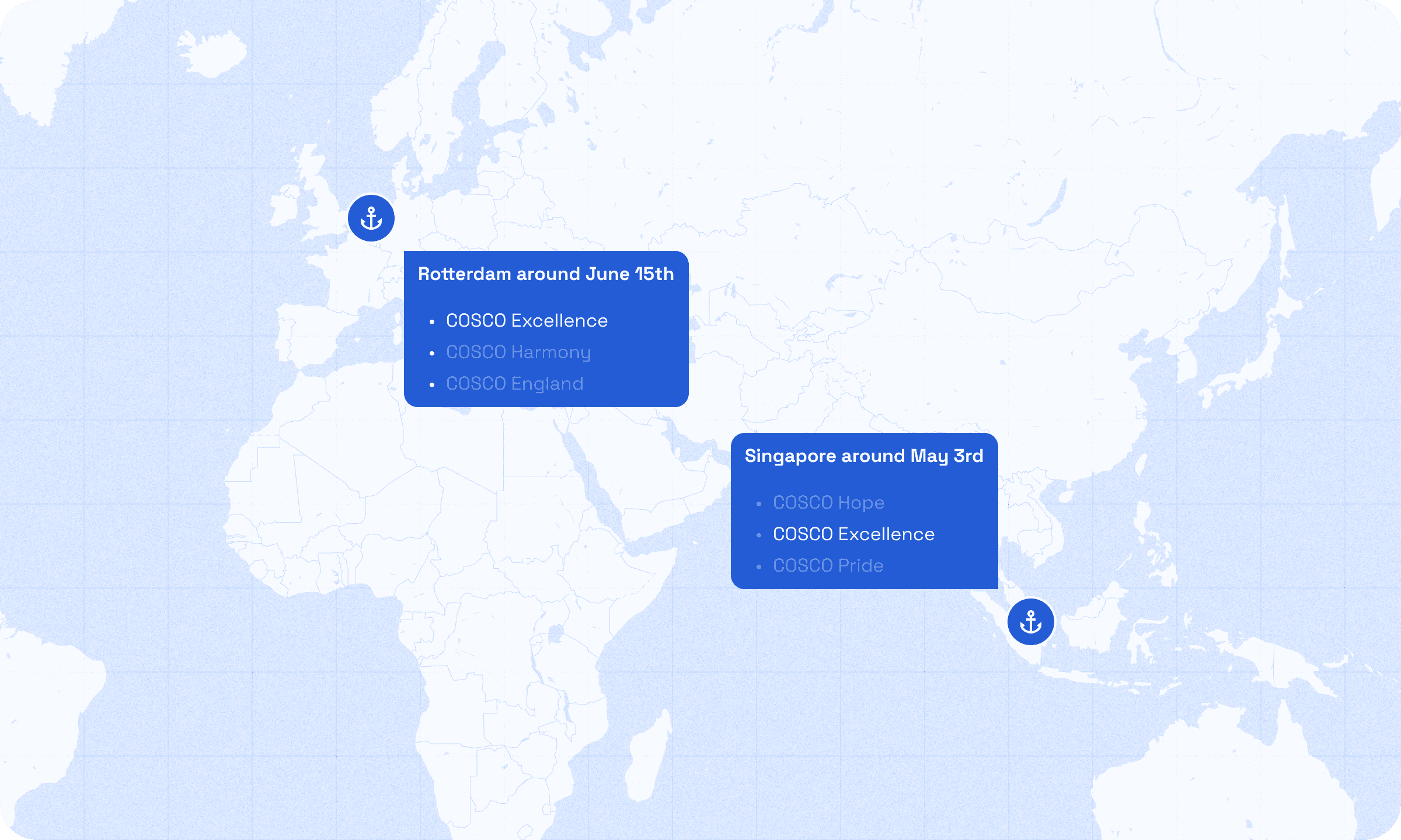 COSCO Excellence was inferred to be the right vessel as it was found at both departure and arrival ports around the specified dates.