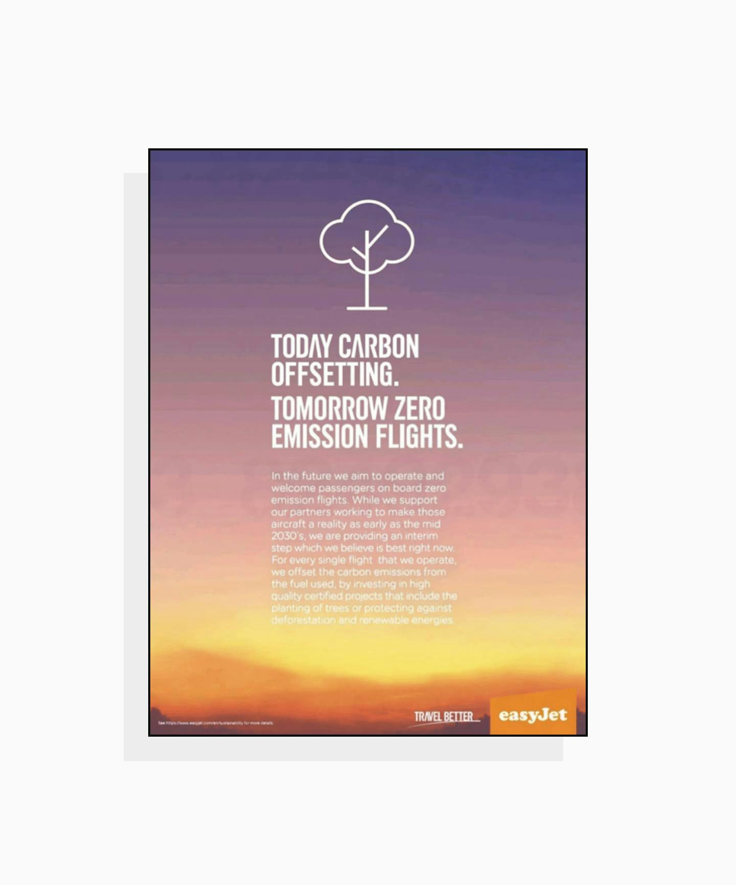 Easyjet 'zero emissions' advert – Today carbon offsetting, tomorrow zero emission flights.
