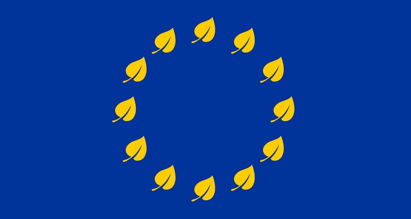 EU flag with leaves to indicate sustainability